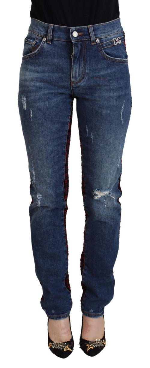 Dolce & Gabbana Blue Checkered Back Skinny Denim Jeans - ClickThatClicks 
