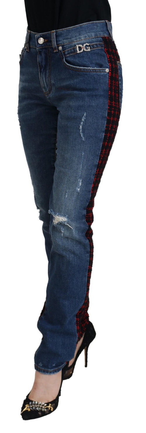 Dolce & Gabbana Blue Checkered Back Skinny Denim Jeans - ClickThatClicks 