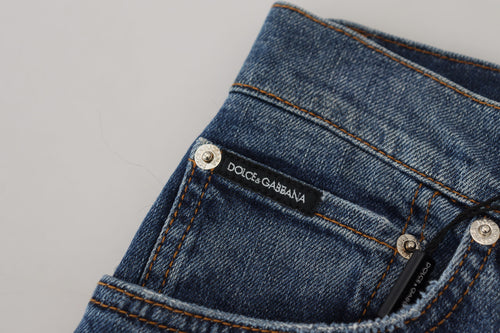 Dolce & Gabbana Blue Checkered Back Skinny Denim Jeans - ClickThatClicks 