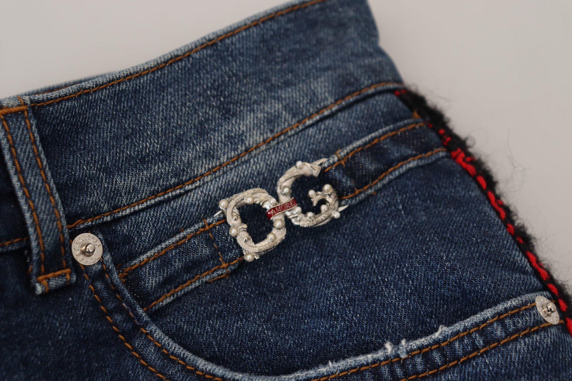 Dolce & Gabbana Blue Checkered Back Skinny Denim Jeans - ClickThatClicks 