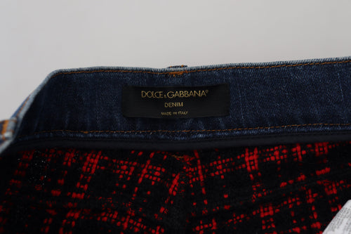 Dolce & Gabbana Blue Checkered Back Skinny Denim Jeans - ClickThatClicks 