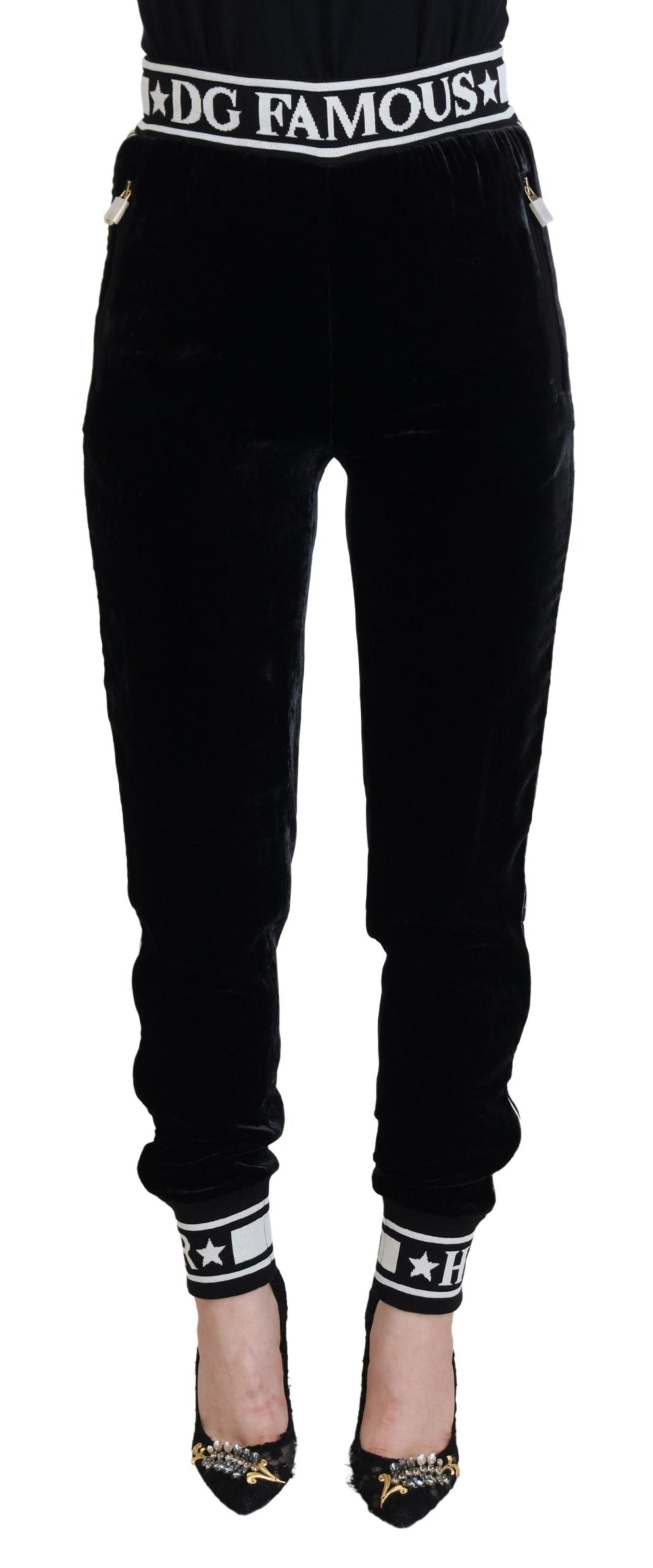 Dolce & Gabbana Black DG Logo Velvet Trouser Pants - ClickThatClicks 
