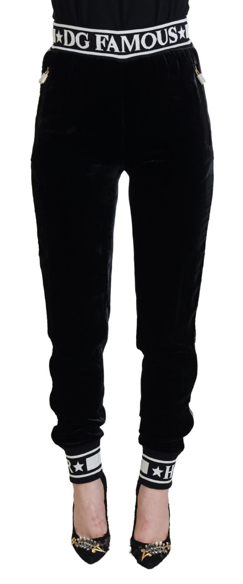 Dolce & Gabbana Black DG Logo Velvet Trouser Pants - ClickThatClicks 