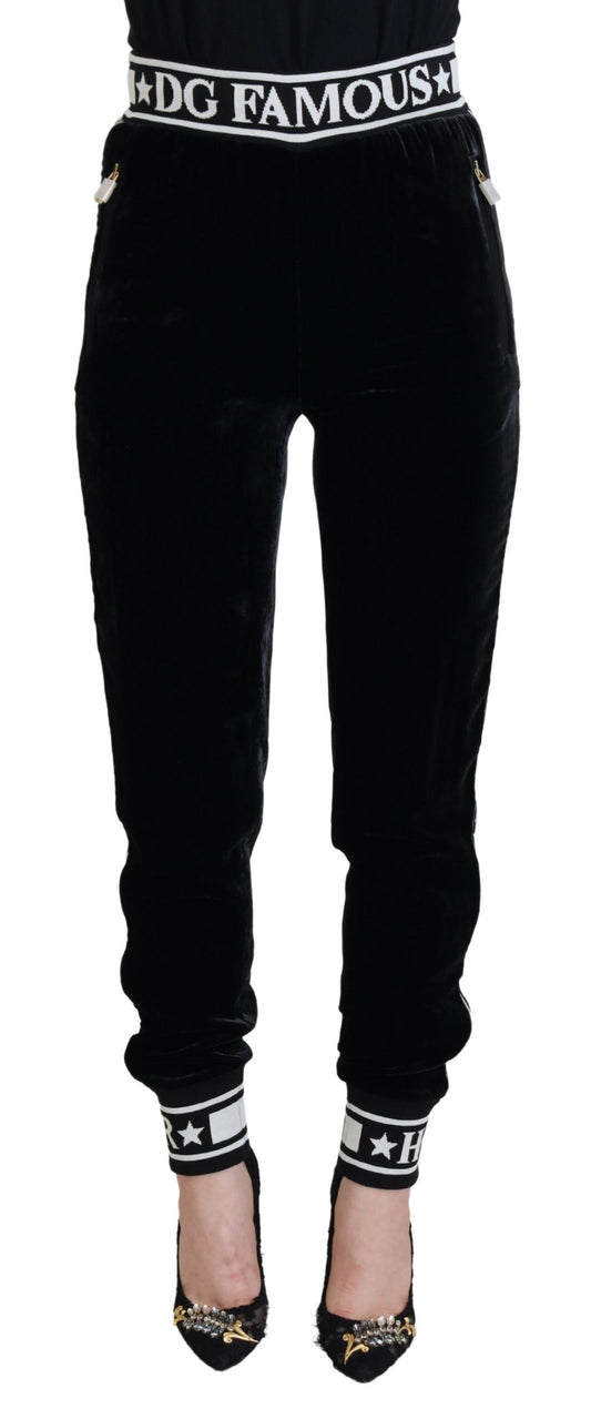 Dolce & Gabbana Black DG Logo Velvet Trouser Pants - ClickThatClicks 