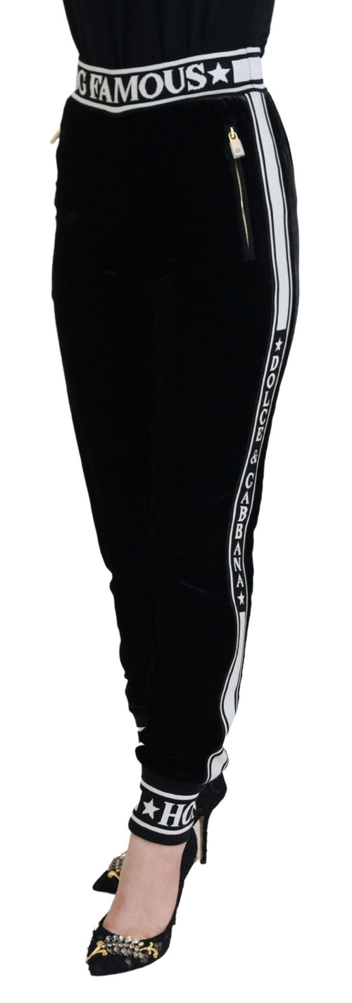 Dolce & Gabbana Black DG Logo Velvet Trouser Pants - ClickThatClicks 