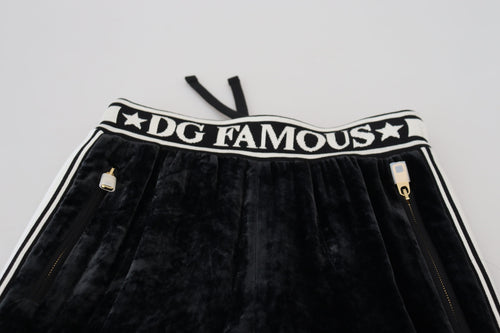 Dolce & Gabbana Black DG Logo Velvet Trouser Pants - ClickThatClicks 