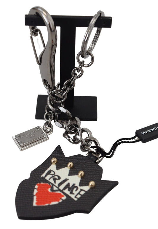 Dolce & Gabbana Black Prince Studs Logo Silver Brass Keychain - ClickThatClicks 