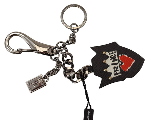 Dolce & Gabbana Black Prince Studs Logo Silver Brass Keychain - ClickThatClicks 