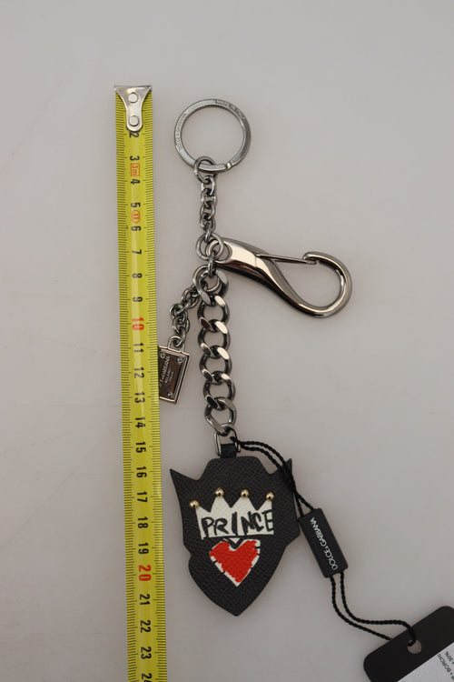 Dolce & Gabbana Black Prince Studs Logo Silver Brass Keychain - ClickThatClicks 