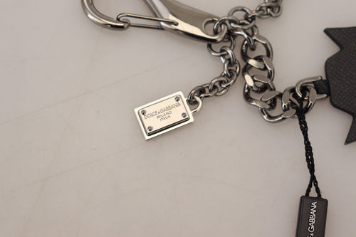 Dolce & Gabbana Black Prince Studs Logo Silver Brass Keychain - ClickThatClicks 