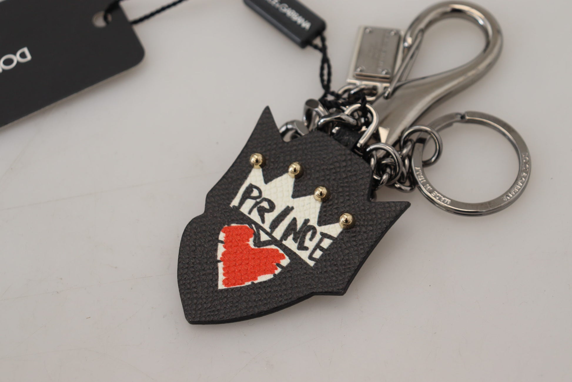 Dolce & Gabbana Black Prince Studs Logo Silver Brass Keychain - ClickThatClicks 