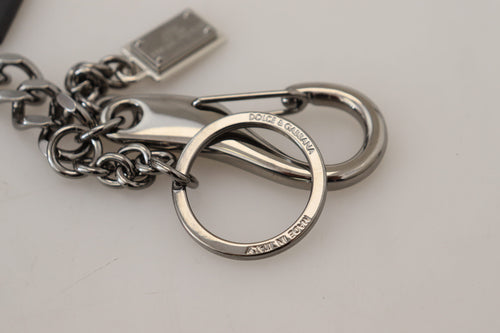 Dolce & Gabbana Black Prince Studs Logo Silver Brass Keychain - ClickThatClicks 