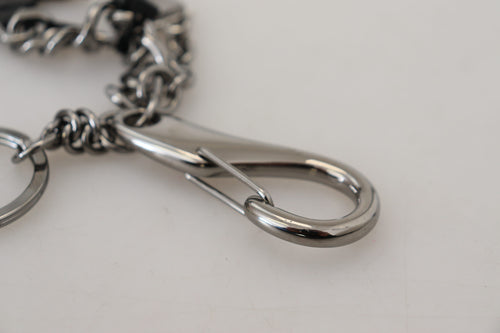 Dolce & Gabbana Black Prince Studs Logo Silver Brass Keychain - ClickThatClicks 