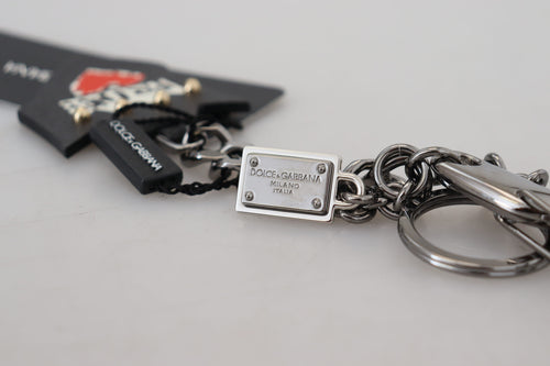 Dolce & Gabbana Black Prince Studs Logo Silver Brass Keychain - ClickThatClicks 