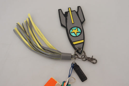 MSGM Multicolor Rocket Ship Silver Tone Metal Keychain - ClickThatClicks 