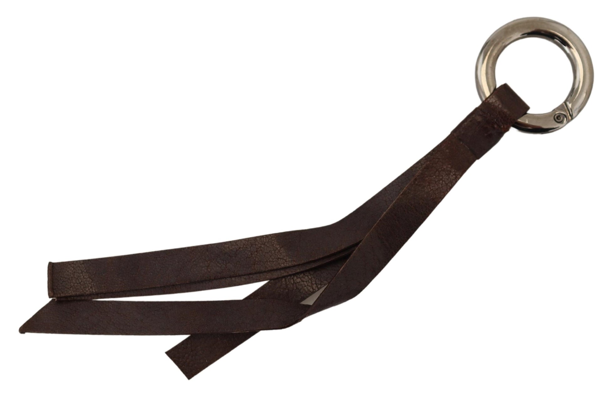 Costume National Brown Leather Silver Tone Metal Keyring Keychain - ClickThatClicks 