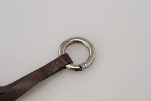 Costume National Brown Leather Silver Tone Metal Keyring Keychain - ClickThatClicks 