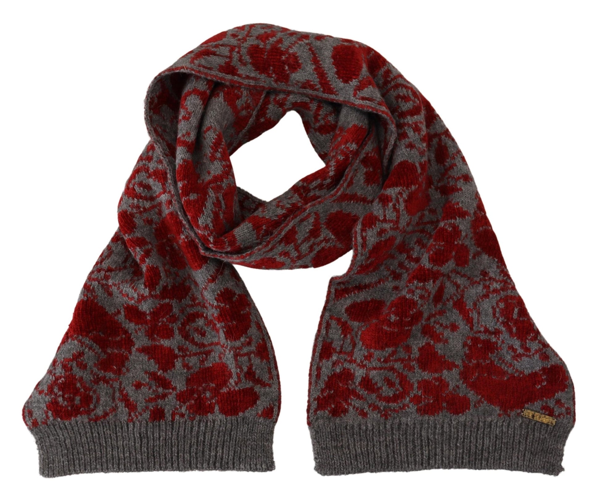 GF Ferre Red Grey Knitted Wrap Warmer Womens Shawl Scarf - ClickThatClicks 