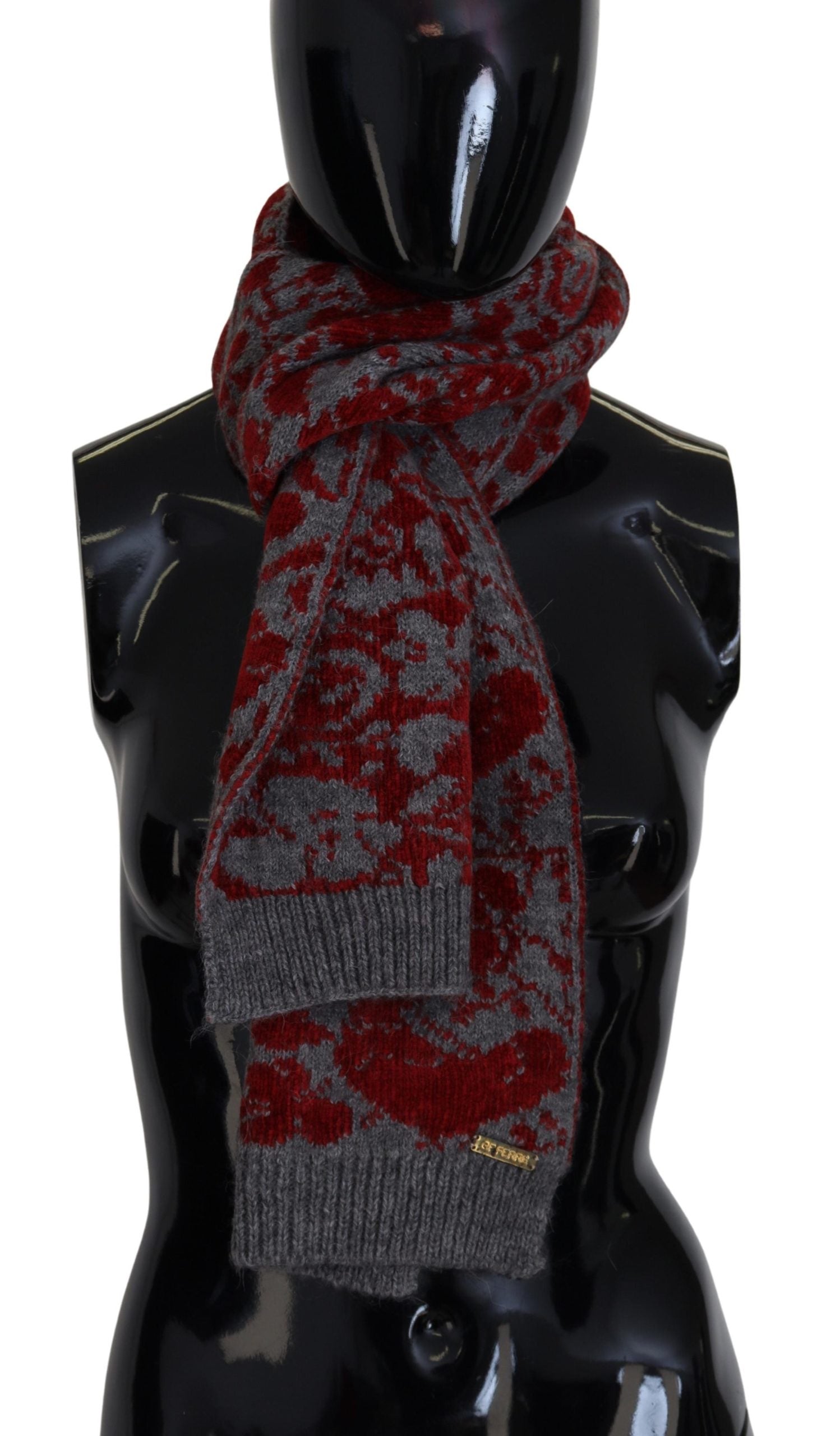 GF Ferre Red Grey Knitted Wrap Warmer Womens Shawl Scarf - ClickThatClicks 