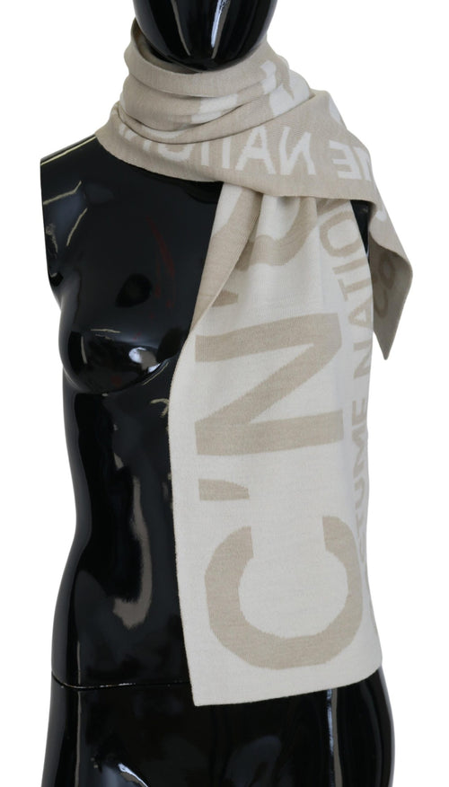 Costume National Beige White Logo Wrap Warmer Shawl Scarf - ClickThatClicks 