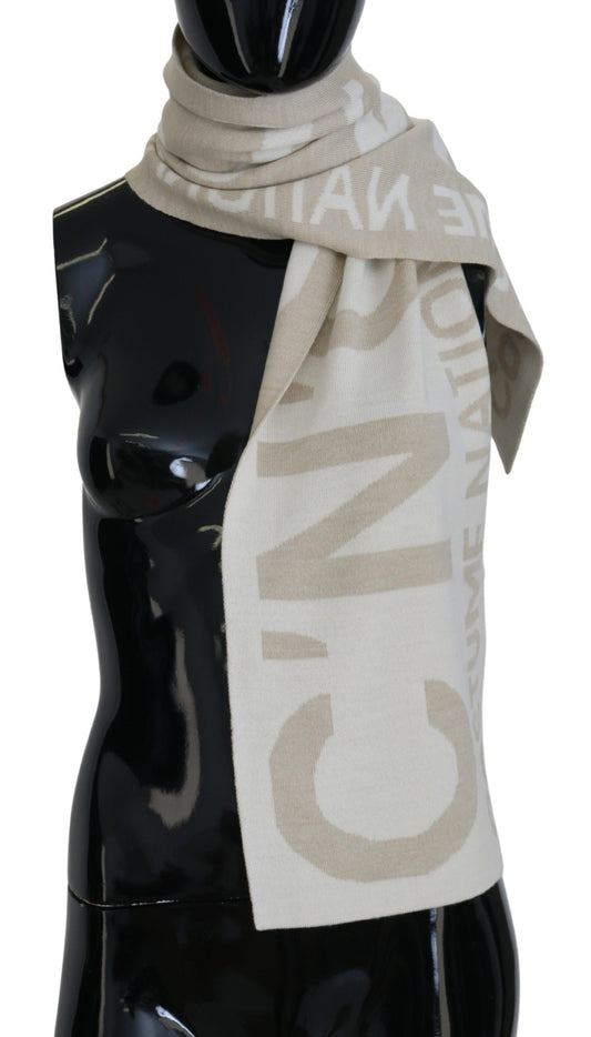 Costume National Beige White Logo Wrap Warmer Shawl Scarf - ClickThatClicks 