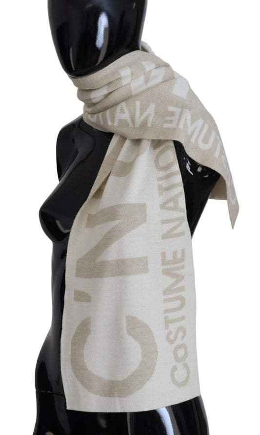 Costume National Beige White Logo Wrap Warmer Shawl Scarf - ClickThatClicks 