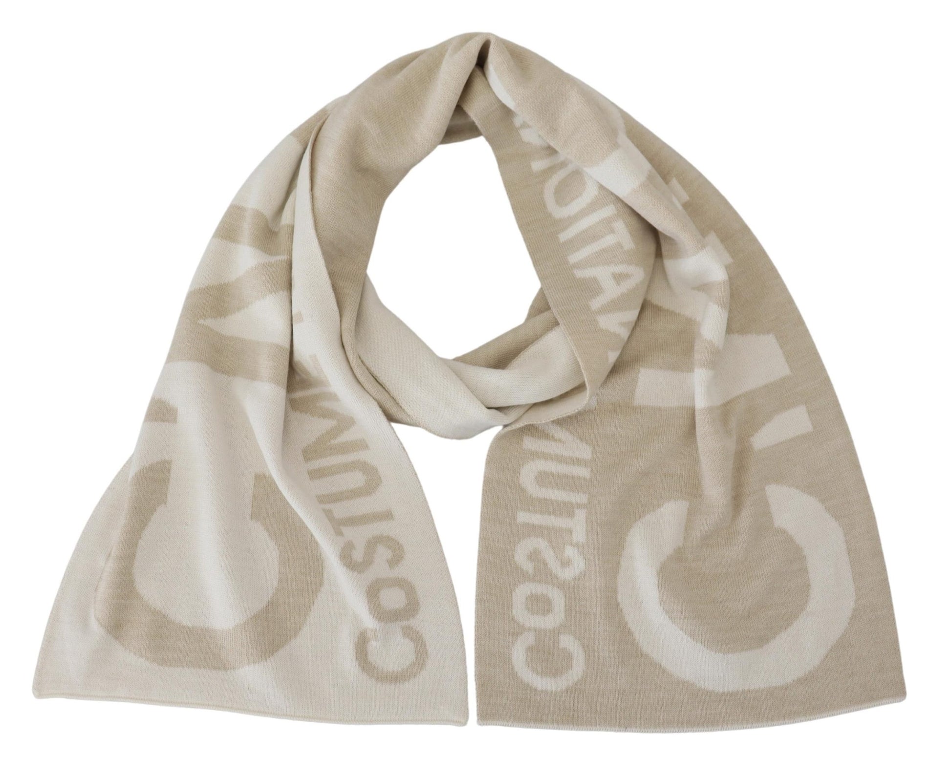Costume National Beige White Logo Wrap Warmer Shawl Scarf - ClickThatClicks 