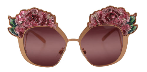 Dolce & Gabbana Pink Gold Rose Sequin Embroidery DG2202 Sunglasses - ClickThatClicks 
