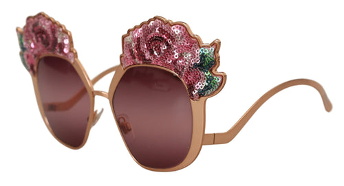 Dolce & Gabbana Pink Gold Rose Sequin Embroidery DG2202 Sunglasses - ClickThatClicks 
