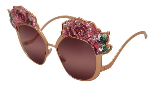Dolce & Gabbana Pink Gold Rose Sequin Embroidery DG2202 Sunglasses - ClickThatClicks 