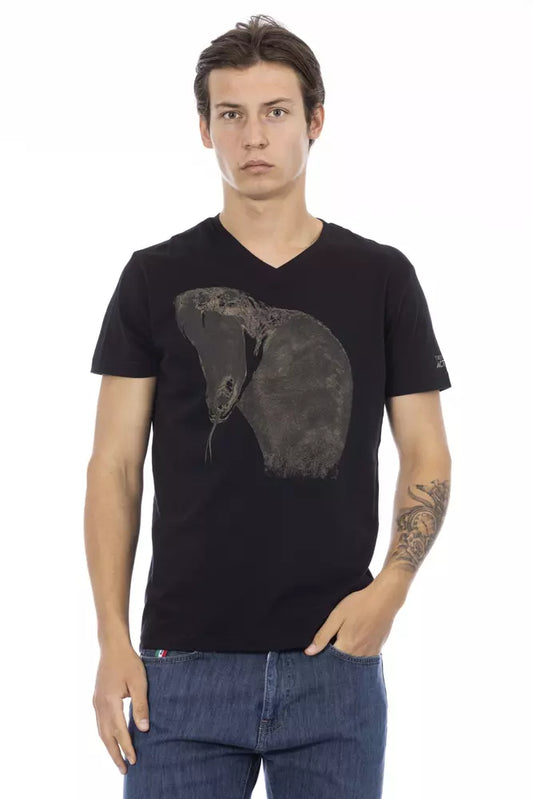 Trussardi Action Black Cotton Men's V-Neck T-Shirt - ClickThatClicks 
