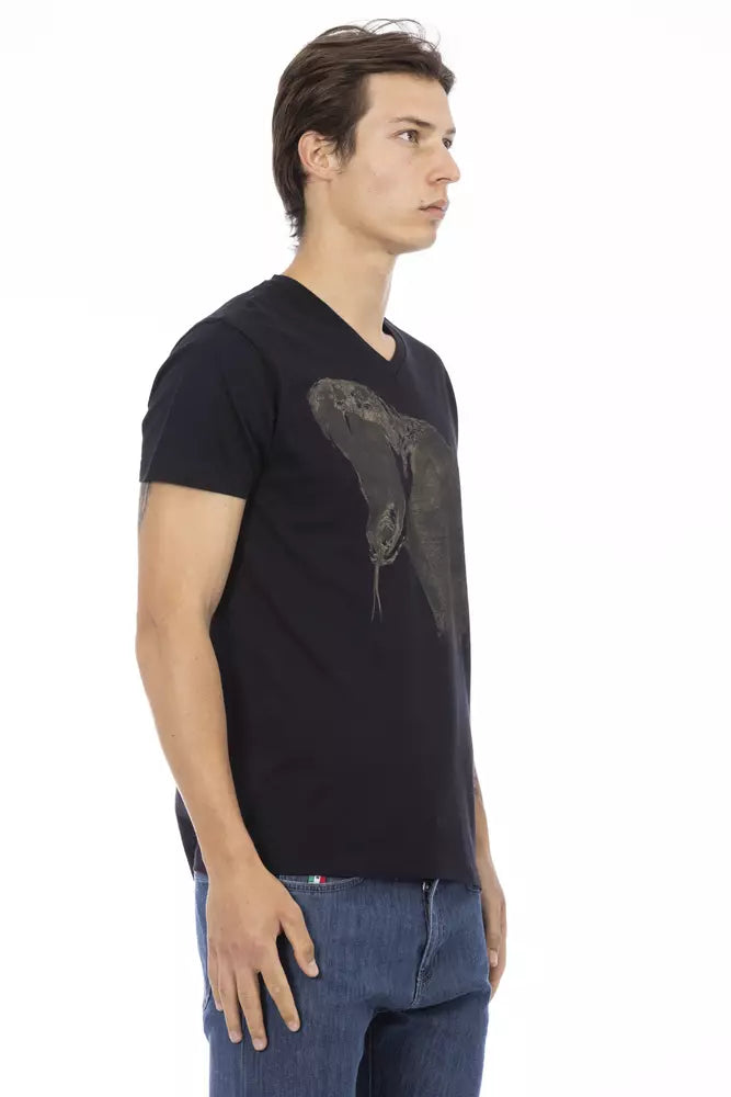Trussardi Action Black Cotton Men's V-Neck T-Shirt - ClickThatClicks 