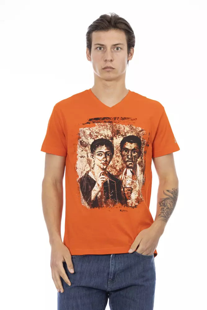 Trussardi Action Orange Cotton Men's V-Neck T-Shirt - ClickThatClicks 