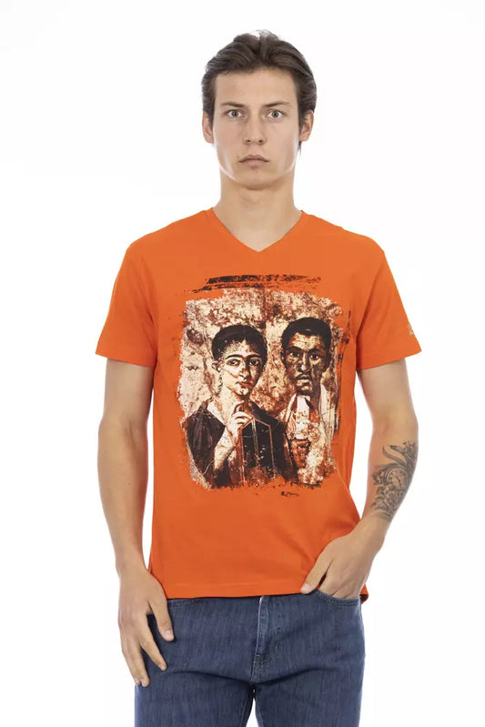 Trussardi Action Orange Cotton Men's V-Neck T-Shirt - ClickThatClicks 
