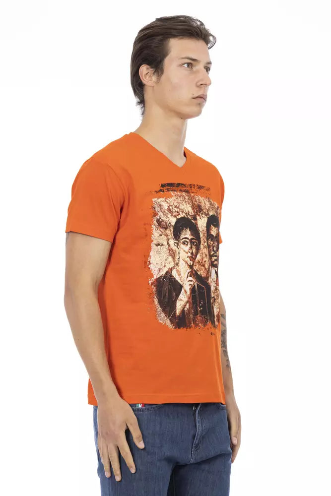 Trussardi Action Orange Cotton Men's V-Neck T-Shirt - ClickThatClicks 