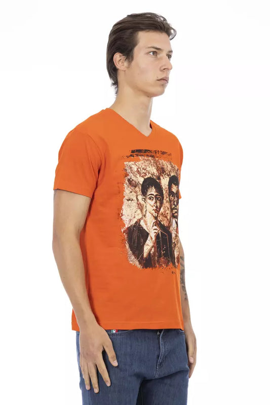 Trussardi Action Orange Cotton Men's V-Neck T-Shirt - ClickThatClicks 