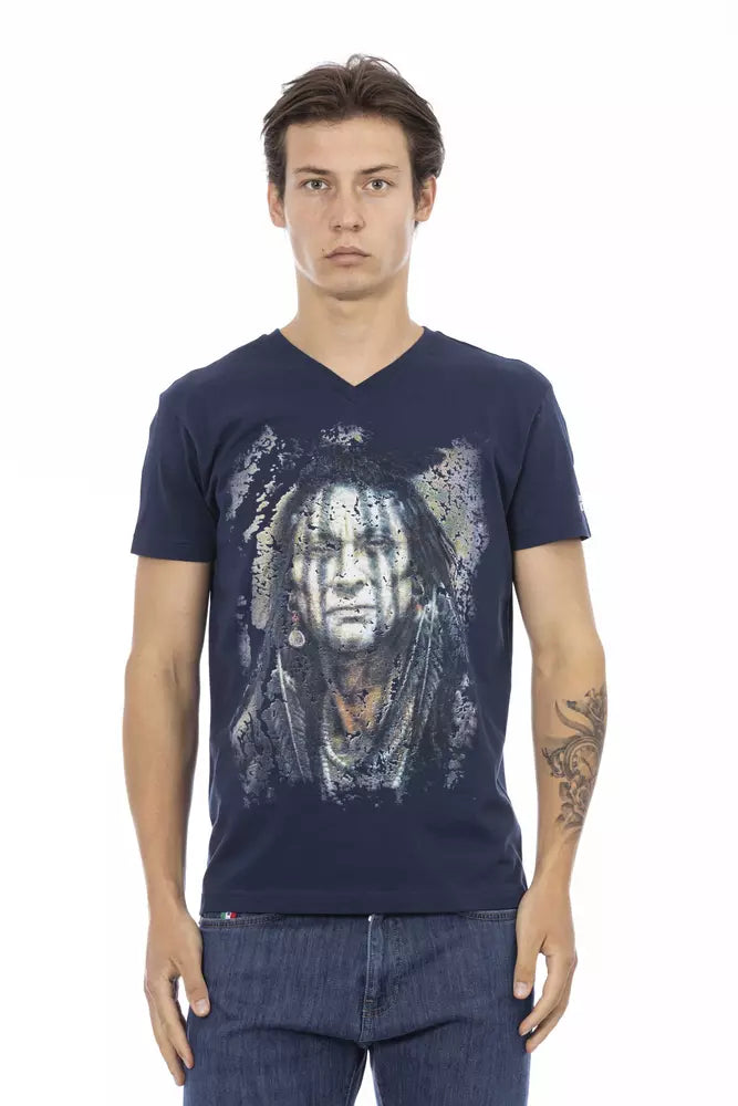 Trussardi Action Blue Cotton Men's V-Neck T-Shirt - ClickThatClicks 