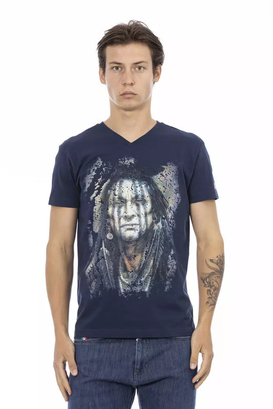 Trussardi Action Blue Cotton Men's V-Neck T-Shirt - ClickThatClicks 