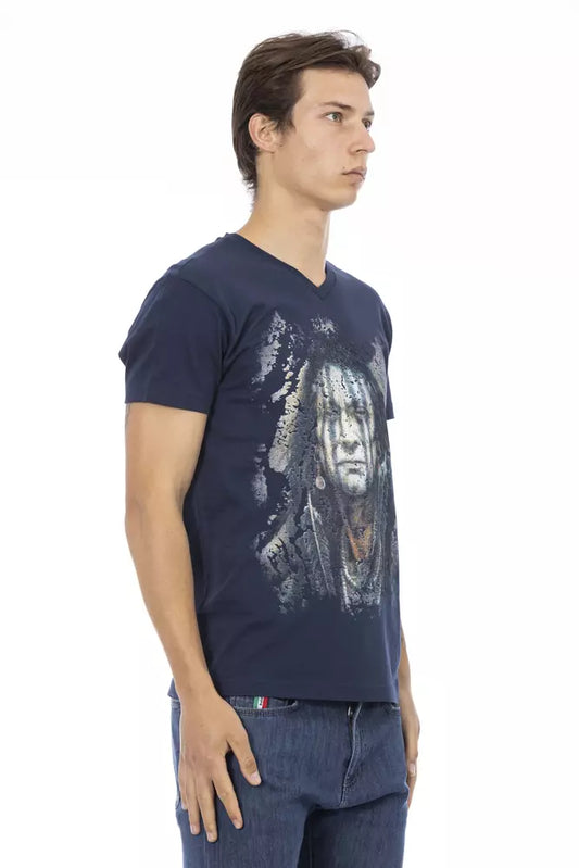 Trussardi Action Blue Cotton Men's V-Neck T-Shirt - ClickThatClicks 