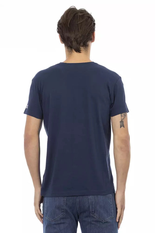 Trussardi Action Blue Cotton Men's V-Neck T-Shirt - ClickThatClicks 