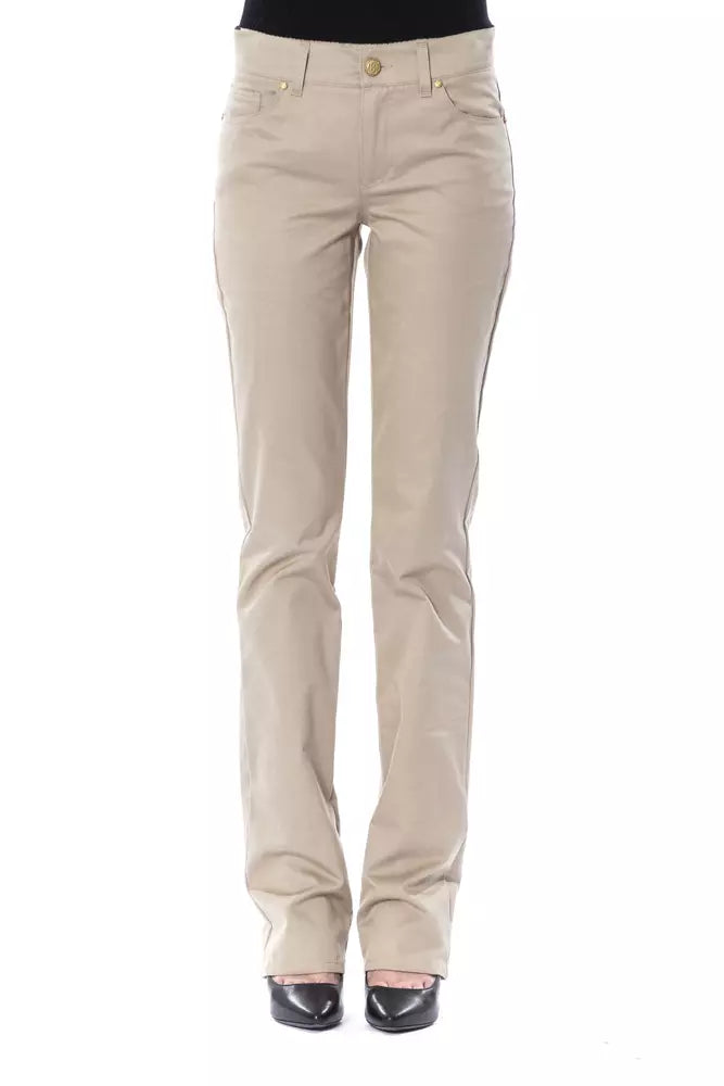 BYBLOS Beige Cotton Women Pant - ClickThatClicks 