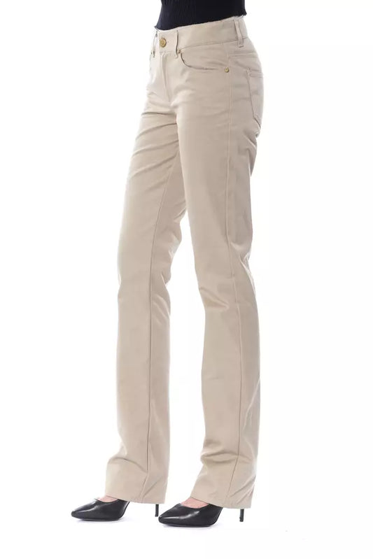 BYBLOS Beige Cotton Women Pant - ClickThatClicks 