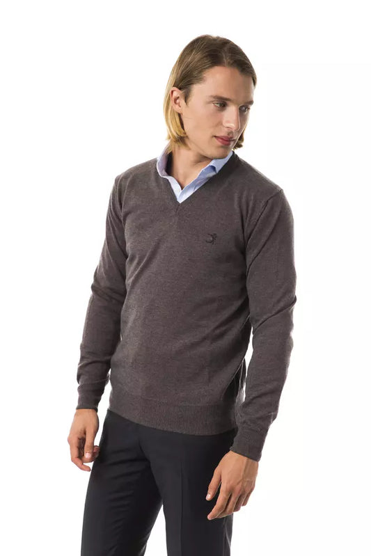 Uominitaliani Gray Merino Wool Men Sweater - ClickThatClicks 