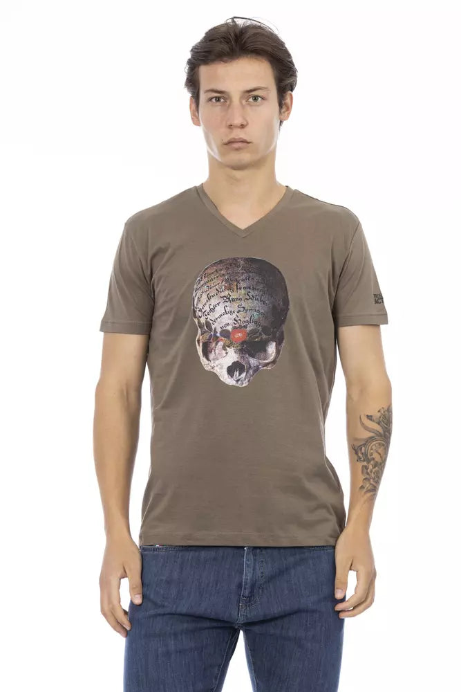 Trussardi Action Brown Cotton Men's V-Neck T-Shirt - ClickThatClicks 