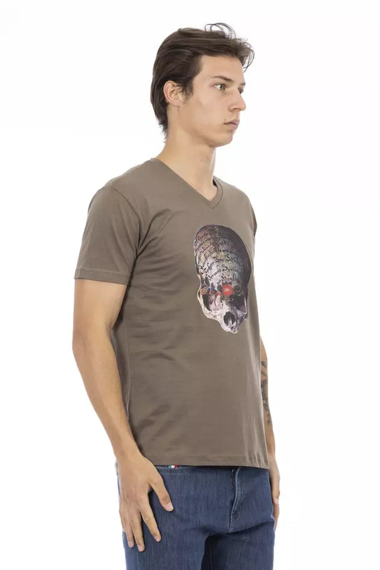 Trussardi Action Brown Cotton Men's V-Neck T-Shirt - ClickThatClicks 