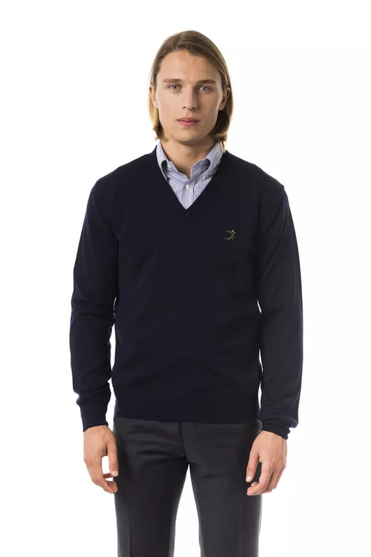Uominitaliani Blue Merino Wool Men Sweater - ClickThatClicks 