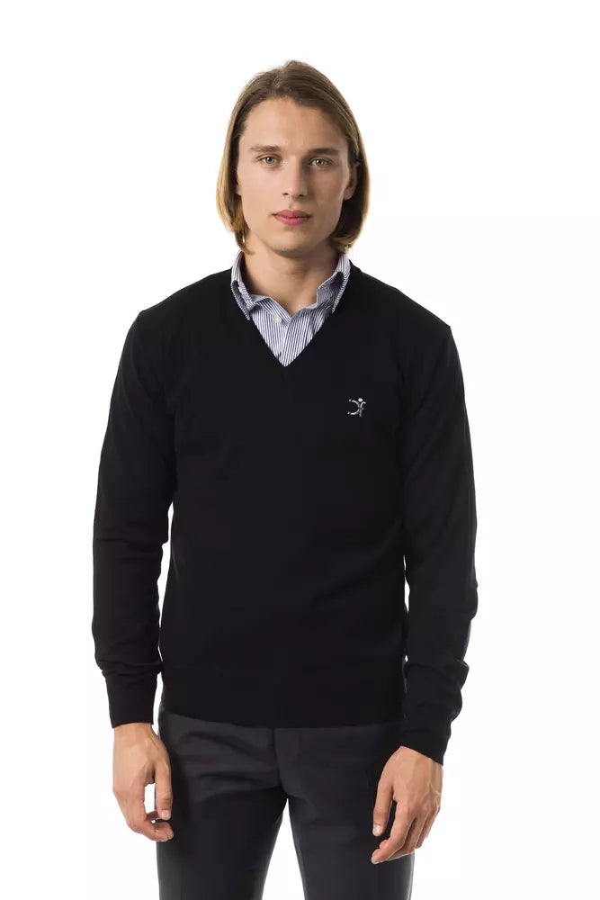 Uominitaliani Black Merino Wool Men Sweater - ClickThatClicks 