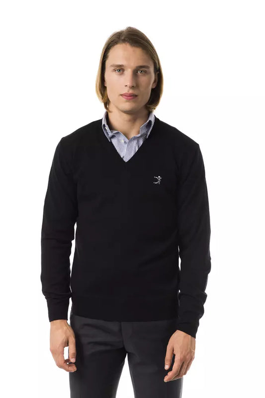 Uominitaliani Black Merino Wool Men Sweater - ClickThatClicks 