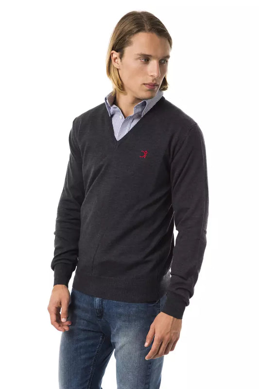 Uominitaliani Gray Merino Wool Men Sweater - ClickThatClicks 