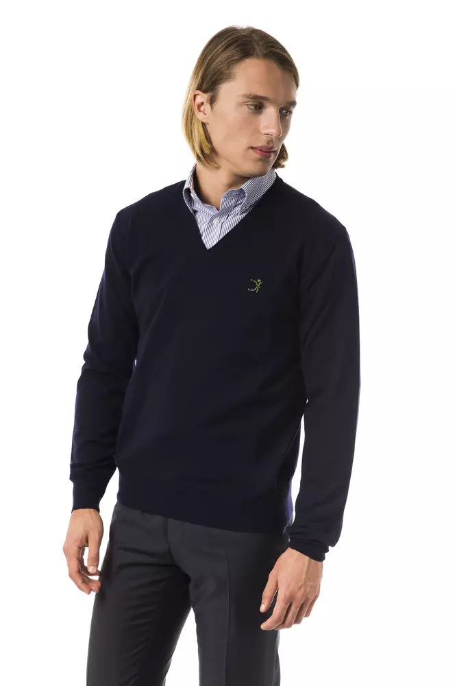 Uominitaliani Blue Merino Wool Men Sweater - ClickThatClicks 